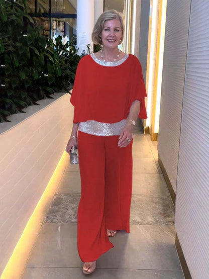 Sequined Colorblock Elegant Two-piece Set